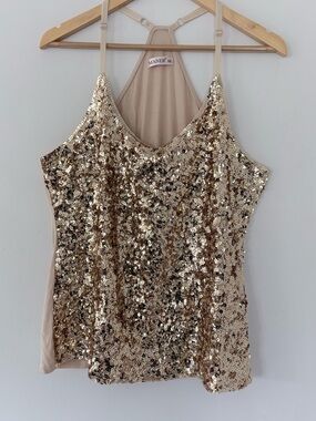 MANER Sz XXL Gold Sequin Sparkly Tank Cami Top Racerback Glitzy Party Cocktail
